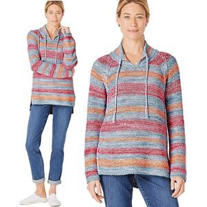 J. Jill Cotton & Linen Blue Tint Multi Relaxed Pullover Size Large
